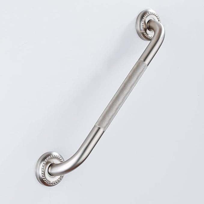 Anti Slip Shower Grab Bar, 18-Inch Toilet Textured Sturdy Hand Rail, Stylish Bathroom Armrest, Brushed Nickel Finish, Multi Function Assist Handle