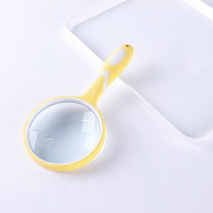 Wakauto Handheld Reading Magnifying Glass with Colorful Rubber Frame, Handle Design Magnifier for Reading and Observation, Portable Visual Aid for Low Vision and Seniors, Yellow