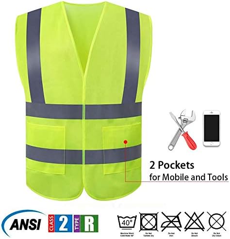 JSungo High Visibility Safety Vest 10 Pack, Yellow Reflective Vest with 2 Inch Hi vis Silver Strip, Construction Vest for Men & Women, Universal Size