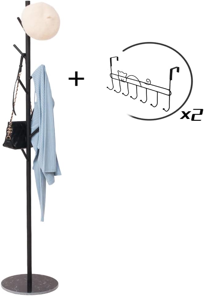 Metal Coat Rack Freestanding Stand Tree with Stable Marble Base Modern Minimalist Hat Jacket Hanger Stand for Bedroom Office Entryway