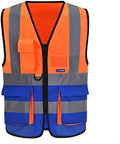 A-SAFETY Reflective Safety Vest, Hi Vis 9 Pockets High Visibility Zipper Front Safety Vest, Orange&Blue Color Mixed, L