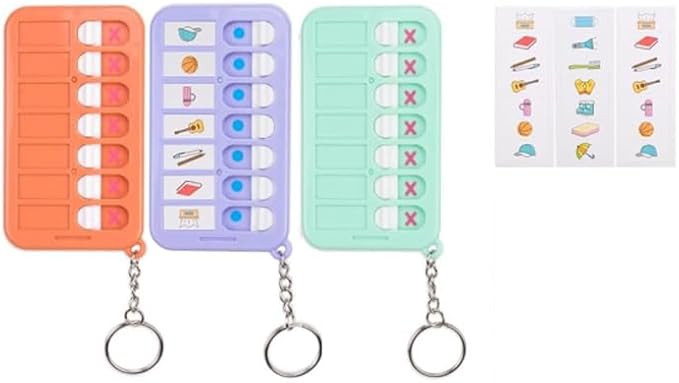 3 Pcs Visual Schedule Keychain, Detachable Task Planning Reminder Board with Sliding Buttons & DIY Stickers, Portable Chore Chart Checklist for Kids Adults