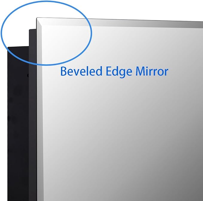 Black Bathroom Medicine Cabinet with Beveled Edge Mirrored Door 14 x 18 inch, Recessed or Surface Mount, with Adjustable Glass Shelves