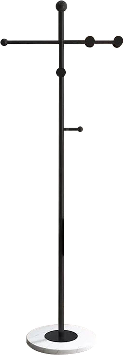 Modern Metal Coat Rack Stand, Heavy Duty T-shaped Coat Rack Freestanding with Natural Marble Base, 8 Hooks, Ideal for Bedroom, Entryway, Hallway, Office, Gifts for Women, for Mom, for Men (Black)