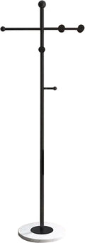 Modern Metal Coat Rack Stand, Heavy Duty T-shaped Coat Rack Freestanding with Natural Marble Base, 8 Hooks, Ideal for Bedroom, Entryway, Hallway, Office, Gifts for Women, for Mom, for Men (Black)