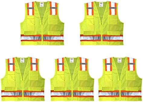 Premium High Visibility Surveyor Vest Solid Front Mesh Back, 5 Pack, X-Large