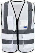 A-SAFETY Hi Reflective Safety Vest,Hi Vis Bright Neon Colors Safety Vest with 4 Reflective Strips 7 Pockets(White S)