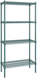 14" x 30" NSF Green Epoxy 4-Shelf Kit with 64" Posts, Heavy Duty Storage Shelving, Wire Shelving Kit, NSF Commercial Storage Rack Unit
