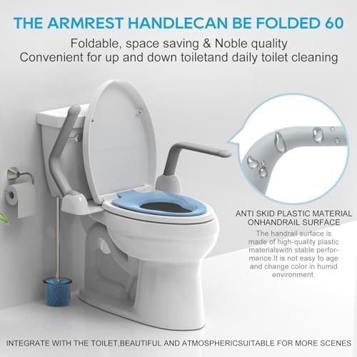Toilet Safety Rails for Seniors, Adjustable Armrest, Space Saving, Stylish and Durable, Anti Slip and Anti Fall, Suitable for Elderly, Disabled, Pregnant Women with Armrest Toilet Safety Rail