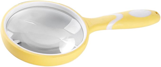 Reading Magnifier with Handle, Portable Handheld Magnifying Glass for Reading and Observation, Yellow Rubber Frame, Visual Aid Tool for Seniors and Low Vision Users