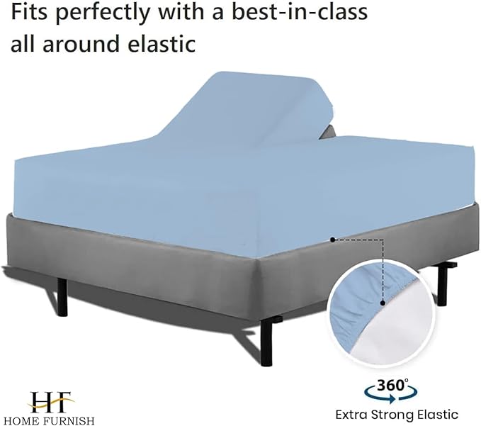 Top Split King Fitted Sheet Only for Adjustable beds, Split Down 39 inches from The Top, 600 Thread Count 100% Cotton Half Split Flex Head Fitted Sheet for Sleep Number Beds, Light Blue