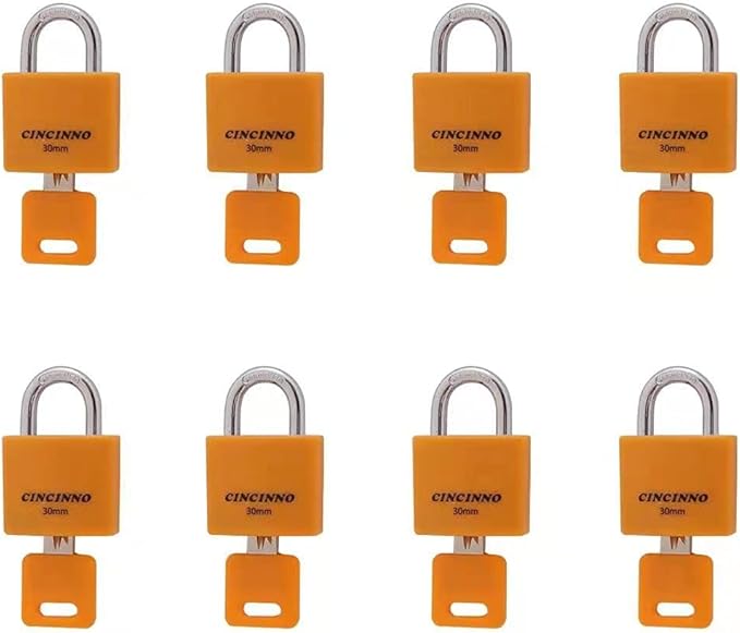 Set of 8 Small Locks，Covered Aluminum Keyed Alike Padlocks，30MM Weatherproof Lock with Same Key,Outdoor Padlock for Sheds, Storage Unit ，School Gym Locker, Toolbox