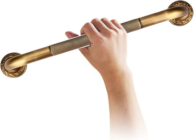Shower Grab Bar, 19.09x3.54x2.4in Antique Style Brass Carved Shower Tub Safety Grab Bar Anti Slip Safety ShowerHandle Wall Mounted Bathroom Accessories for Bathtub Hand