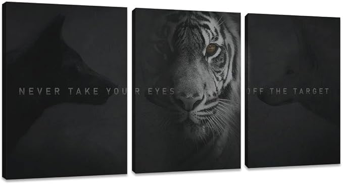 Unbruvo Tiger Motivational Wall Art - 3 Piece Canvas Prints for Office, Inspirational Leadership Quotes, Black Tiger Picture Wall Decor for Living Room, Bedroom(60''Wx28''H)