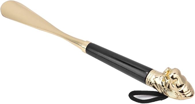 Shoe Horn, Long Handled Metal Lion Head Shoe Lifter with Non-Slip Handle, Beech Wood and Brass, 49cm for Men and Women