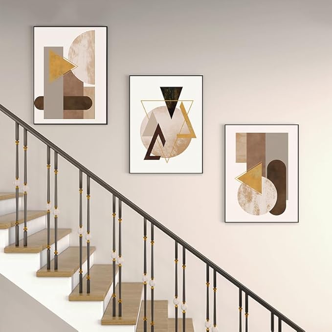 QKF Large Canvas Abstract Wall Art Modern Home Art Living Room, Bedroom, Office Wall Decoration Orange Geometric Drawing Poster Print 20" X 28" 3 Pieces