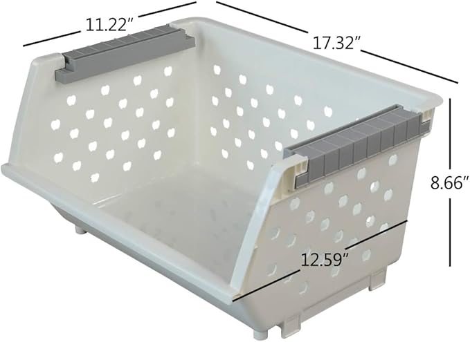 Fiaze 3-Pack White Plastic Kitchen Stackable Storage Baskets, Stackable Storage Bins Open Front for Pantry