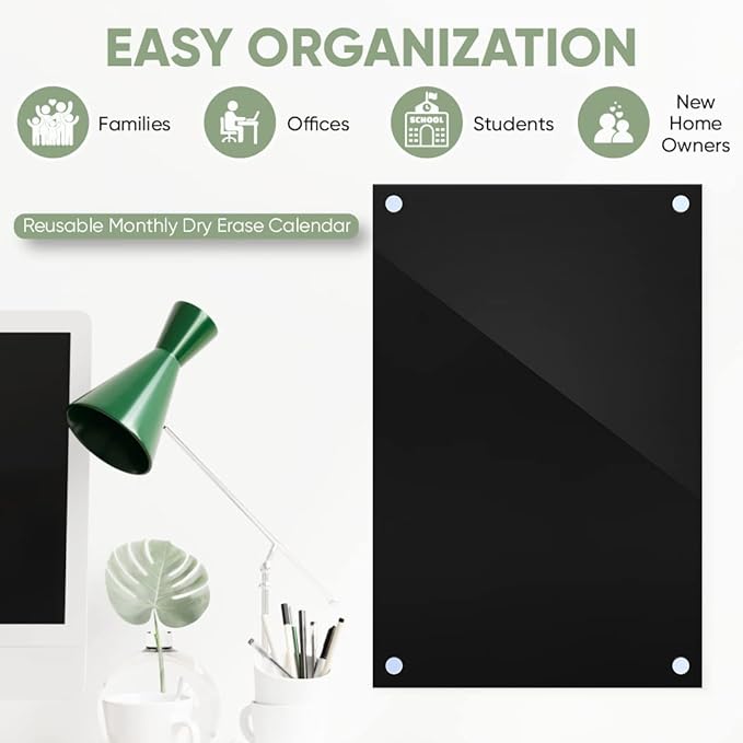 Ships Next Day, Made in USA - Acrylic Dry Erase Board | Non-Magnetic Dry Erase Board | Hanging Frameless White Board | Acrylic for Office, School and Home Walls | for Kids & Adults (Black - 30x36)