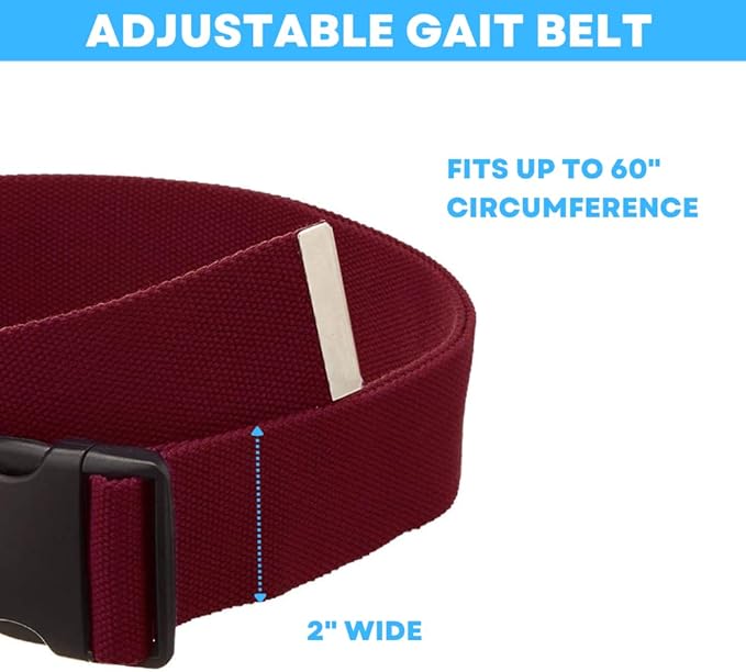 Gait Belt with Plastic Buckle by LiftAid - Transfer and Walking Aid with Belt Loop Holder for Assisting Therapist, Nurse, Home Care - 60"L x 2"W (Burgundy)