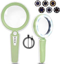 45X Magnifying Glass with Light, 6 Color Modes, 1200mAh Rechargeable, 4.6In Large Handheld Magnifier for Low Vision Seniors, Reading, Hobbies - Green