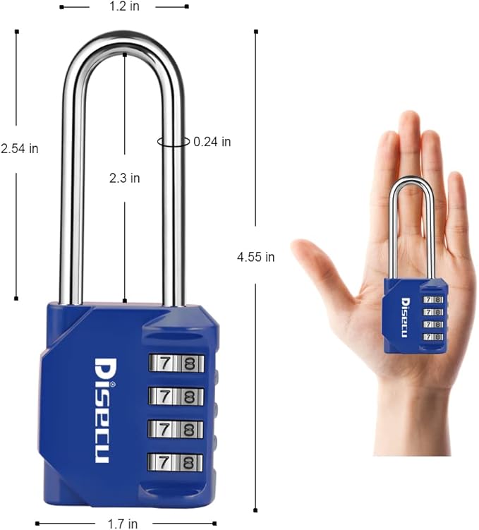 2 Pack disecu 2.6 Inch Long Shackle Combination Lock, 4 Digit Outdoor Waterproof Padlock for School Gym Locker, Sports Locker, Storage Unit, Gate, Fence, Toolbox, Cabinet (Blue)