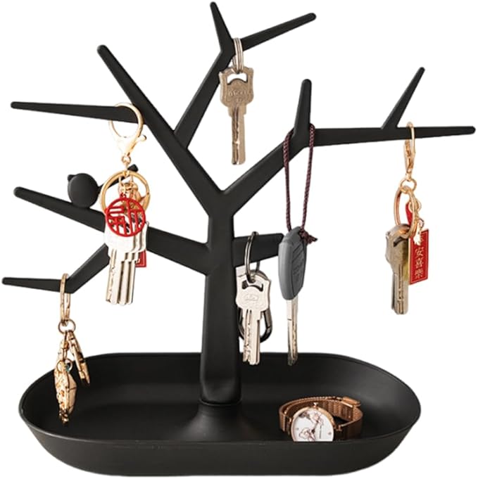 Tabletop Key Holder Stand Tree Key Rack,Stand Jewelry Display Necklace Ring Earring Holder Rack,Jewelry Organizer Tray Home Decor for Home Entryway