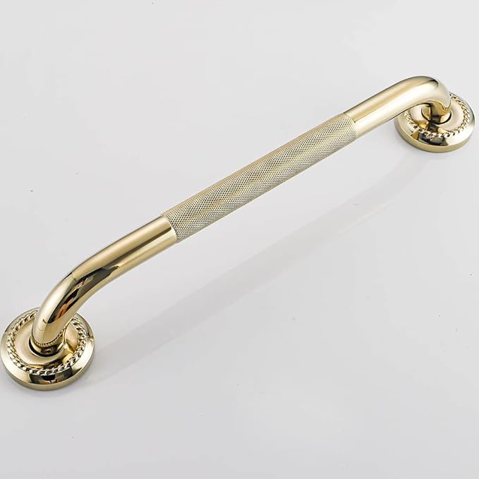 Textured Shower Grab Bar, 24-Inch Bathroom Support Rail, Stylish Bathtube Anti-Slip Safety Armrest Hand Rail, Polished Gold Finish, Good for Senior, Kids, Elderly