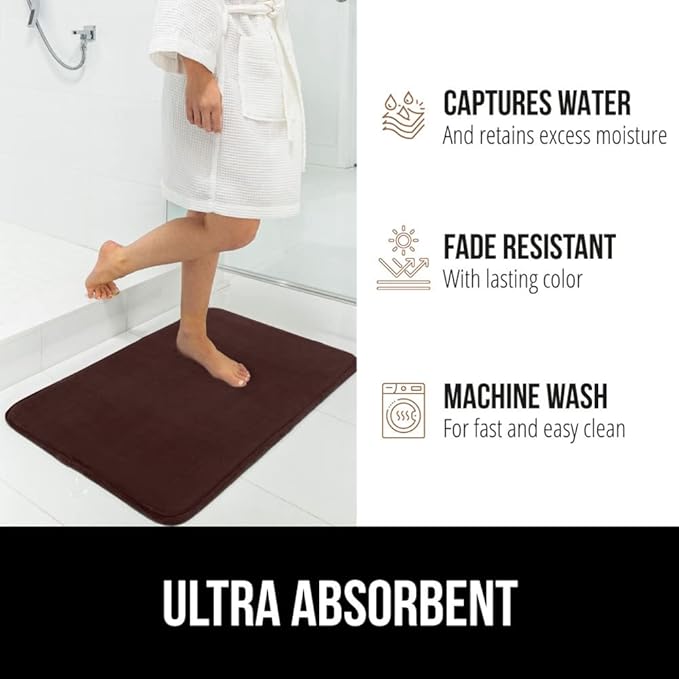 GORILLA GRIP Memory Foam Bath Mat, Soft Absorbent Velvet Bathroom Mats, Durable Dots on Underside, Machine Washable Bathmat, Carpet Rug Room Decor for Shower Tub Floor RV, 42x24 Rugs, Brown