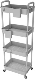 4 Tier Rolling Utility Cart with Handle,REBECAT Utility Cart Made of Multifunctional Storage Organizer Tool for Kitchen,Bathroom,Living Room,Office(Gray)