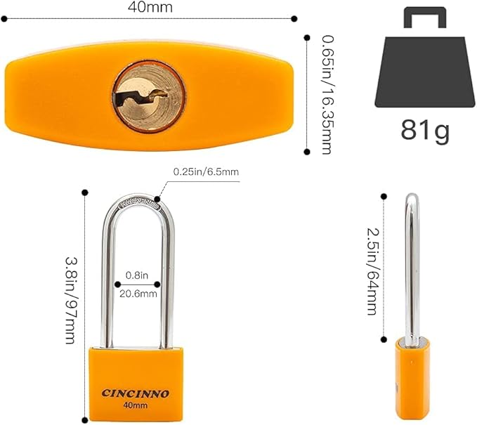 Covered Aluminum Key Lock, Extra Long Shackle Pad Lock with Same Key for Sheds, Storage Unit, School Gym Locker, Toolbox, 12 Pack