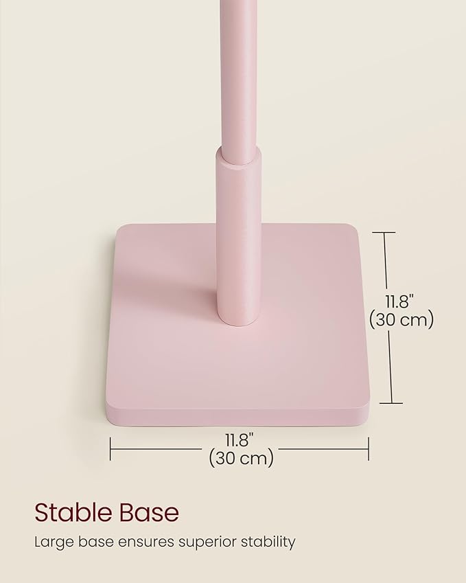 VASAGLE Solid Wood Coat Rack, Free Standing Hall Coat Tree with 8 Hooks, 3 Height Options, for Coats, Hats, Bags, Purses, for Entryway, Hallway, Rubberwood Hooks and Pole, Jelly Pink URCR010R01
