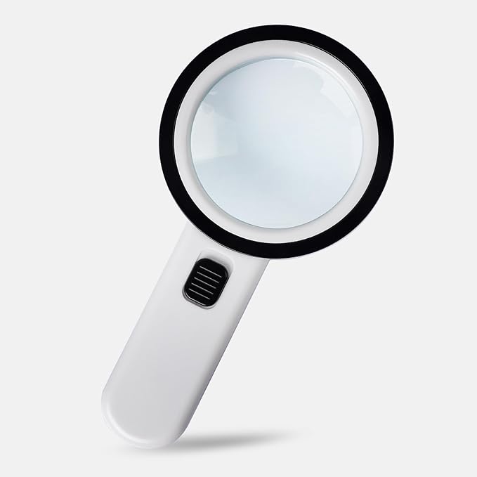 Magnifying Glass with Light, 30X Handheld Magnifying Glass, 12 LED Illuminated Lighted Magnifier for Low Vision Seniors Reading, Macular Degeneration, Soldering, Inspection, Coins, Jewelry, Exploring
