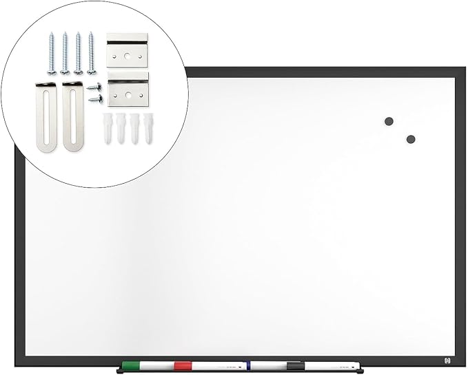 TRU RED Steel Magnetic Whiteboard | Dry Erase Board for Wall, White Board with Black Aluminum Frame, 3 ft x 2 ft
