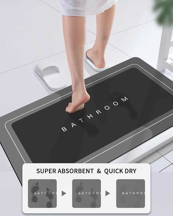 Bath Mats 24x48 Inch, Modernized Magic Mat Bathroom, Rubber Anti Slip Quick Drying Absorbent Bathroom Rug, Shower Room Rugs for in Front of Bathtub, Sink, Dark Gray