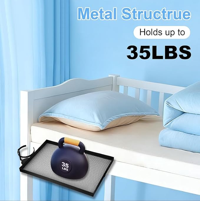 Luckyone Bedside Shelf Metal for Bunk Bed & Top Bunk, Clip On Nightstand, Bed Side Table Tray Organizer, College Dorm Room Essentials with Hook, Cord Clip and Cup Holder