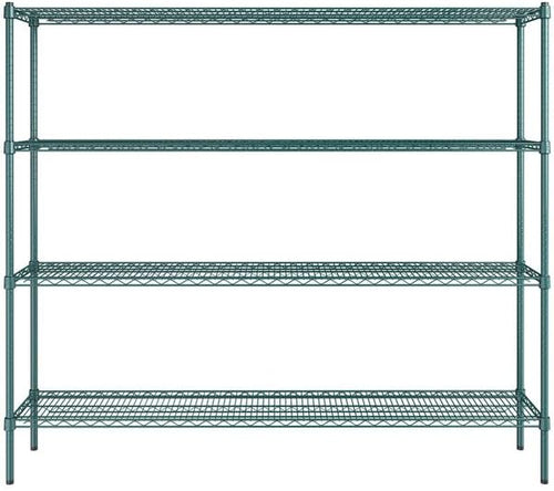 14" x 72" NSF Green Epoxy 4-Shelf Kit with 64" Posts, Heavy Duty Storage Shelving, Wire Shelving Kit, NSF Commercial Storage Rack Unit