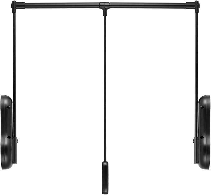 YJINGRUI Pull Down Closet Rod, 120° Pull-down Wardrobe Hanger with Lift Damping System, 55lb Adjustable Clothing Rack for Cloakroom/Bedroom/Balcony (25.6"-33.4")