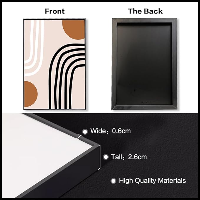 QKF Minimalist Canvas Wall Art Boho Black Brown Beige Line Geometric Abstract Modern Home Decorative Painting Bedroom Living Room Pictures Office Poster 3 Piece Set 16“X 24”