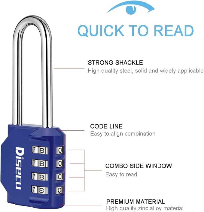 2 Pack disecu 2.6 Inch Long Shackle Combination Lock, 4 Digit Outdoor Waterproof Padlock for School Gym Locker, Sports Locker, Storage Unit, Gate, Fence, Toolbox, Cabinet (Blue)