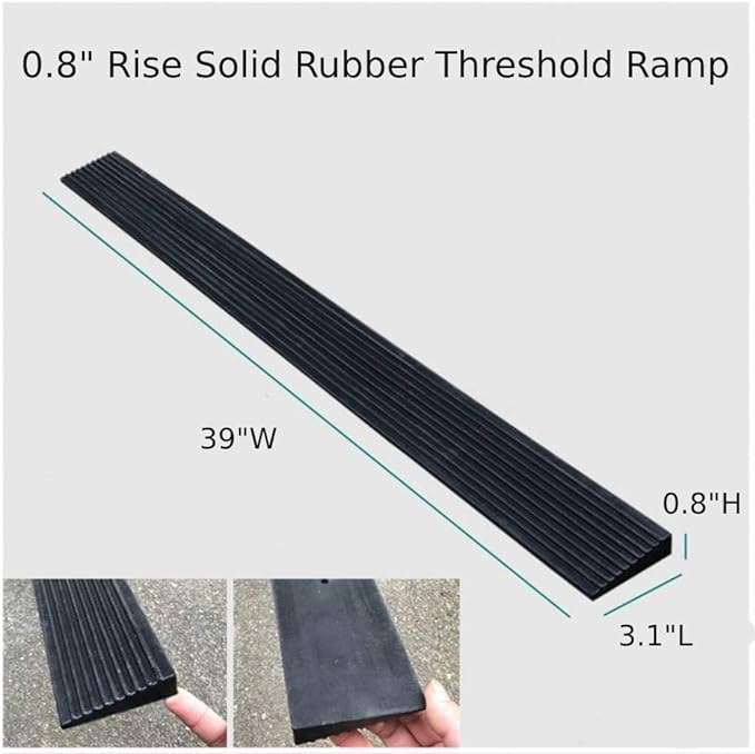 Bilaida 0.8" Rise Solid Rubber Threshold Ramp, 1500 LBS Capacity, 39" Wide Non-Slip Wheelchair Ramp for Doorway Indoor or Outdoor, Bathroom, Garage and Supermarket Entrance, Cuttable Black (0.8"H, 1)