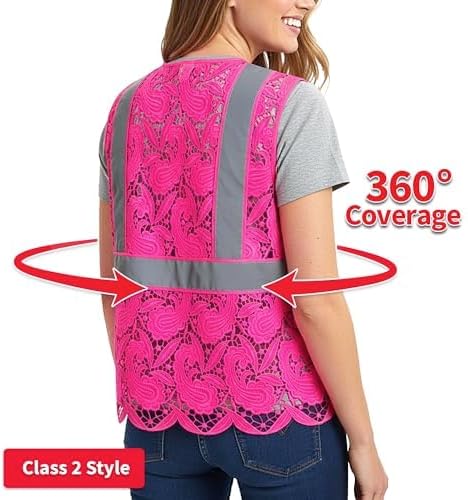 Lace-Mesh Safety Vest for Women & Men - Breathable, High Visibility Vest with Zipper & ANSI Class 2 Reflective Strips