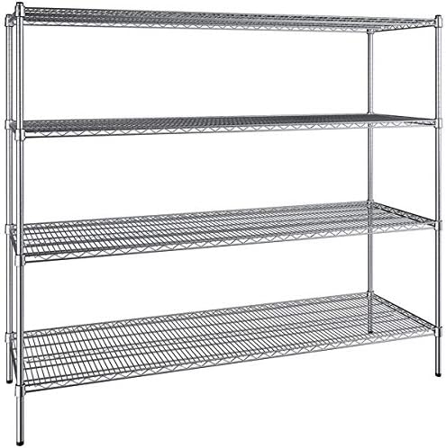 24" x 72" NSF Chrome 4-Shelf Kit with 64" Posts, Heavy Duty Storage Shelving, Wire Shelving Kit, NSF Commercial Storage Rack Unit