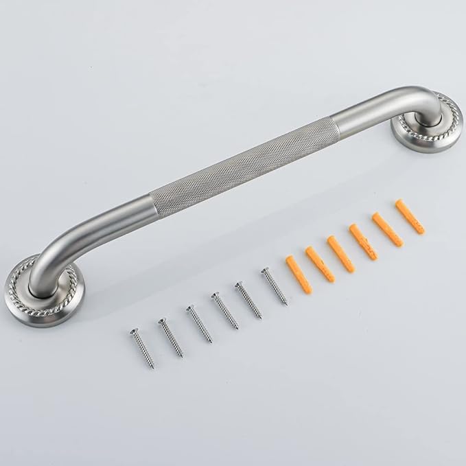 Anti Slip Shower Grab Bar, 16-Inch Toilet Textured Sturdy Hand Rail, Stylish Bathroom Armrest, Brushed Nickel Finish, Multi Function Assist Handle
