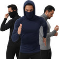 3-Pack Men's Compression Hoodie with Mask - Long Sleeve Winter Base Layer & Running Shirt - Sun Protection Fishing Gear
