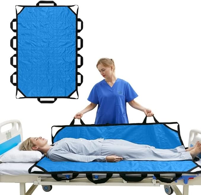 Bed Positioning Pad with Reinforced Handle, 60" X 40" Multipurpose Waterproof Transfer Sheet for Turning, Lifting & Sliding, Reusable Washable Patient Positioning Sheet for Caregiver, Light Blue