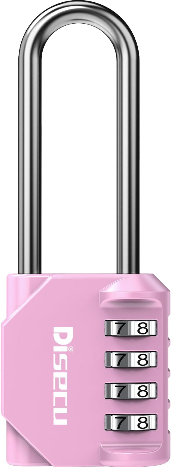 1 Pack disecu 2.6 Inch Long Shackle Combination Lock, 4 Digit Outdoor Waterproof Padlock for School Locker, Gym Locker, Storage Unit, Gate, Fence, Toolbox, Cabinet (Pink)