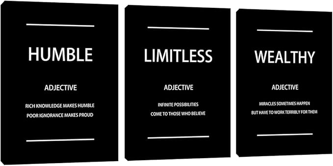 Canvas Painting Wall Art 3 Pieces Black Motivational Wall Art Decoration Entrepreneur Posters Prints Quotes Wall Decor for Living Room Bedroom Office Decor Canvas Art Set 12"x16"x3