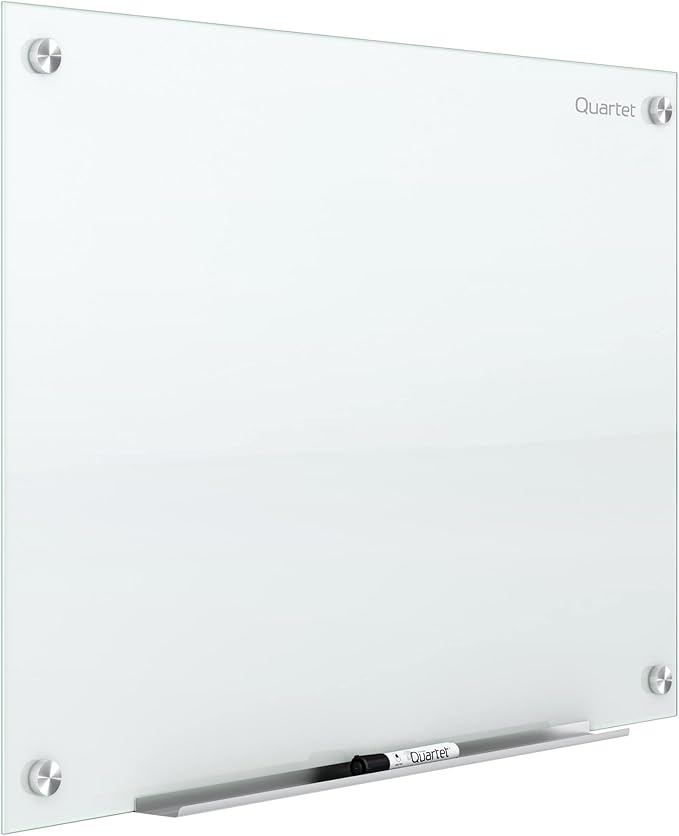 Quartet Whiteboard, Glass Dry Erase Board, Non-Magnetic, 48"W x 36"H, Infinity Frameless Mounting, White Surface, Accessory Tray, and 1 Dry Erase Marker (G4836NMW)