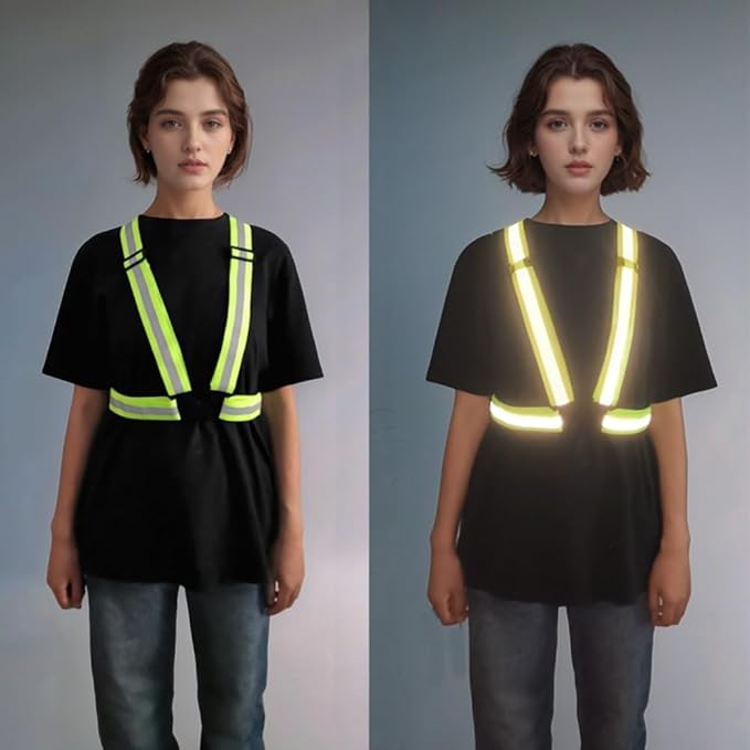 Adjustable Reflective Safety Vest-360° Silver Straps for Cycling,Construction