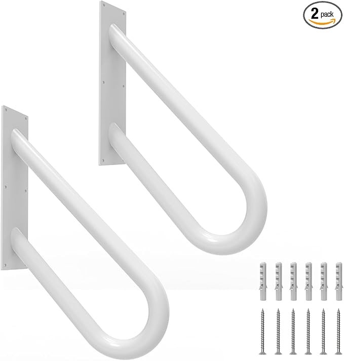 2 Pack Handrails for Outdoor Steps Wall Mount, Railings for 1-2 Steps, U-Shaped Handrail with Powder Coated Finished, Stair Handrails for Garage, Porch, Yard and Garden (18" Length, White)